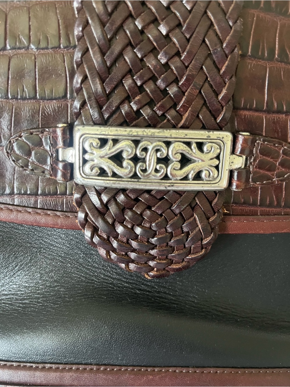 VTG Brighton Black and Brown Croc embossed Crossbody - Picture 3 of 13